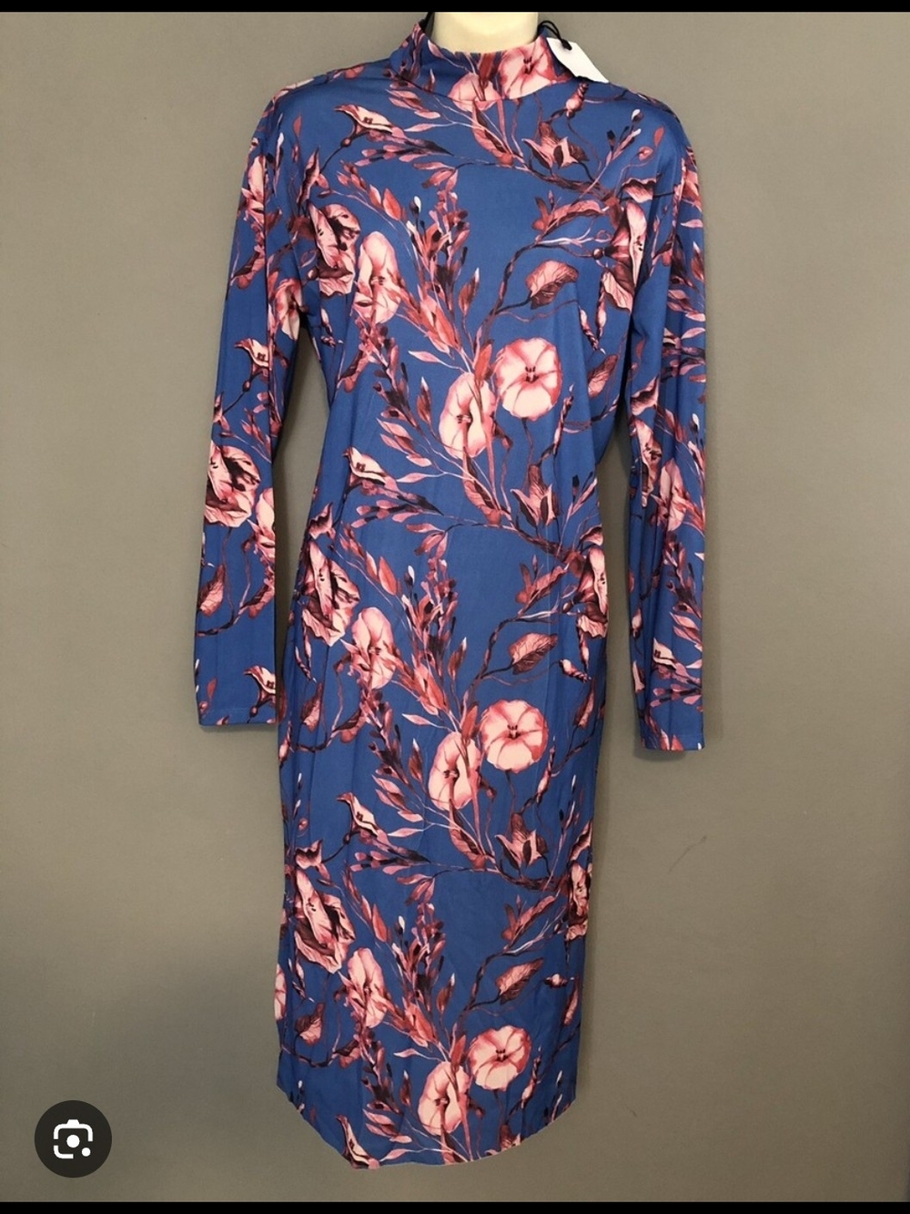 Zara Blue & Pink Floral Long Sleeve Midi Dress